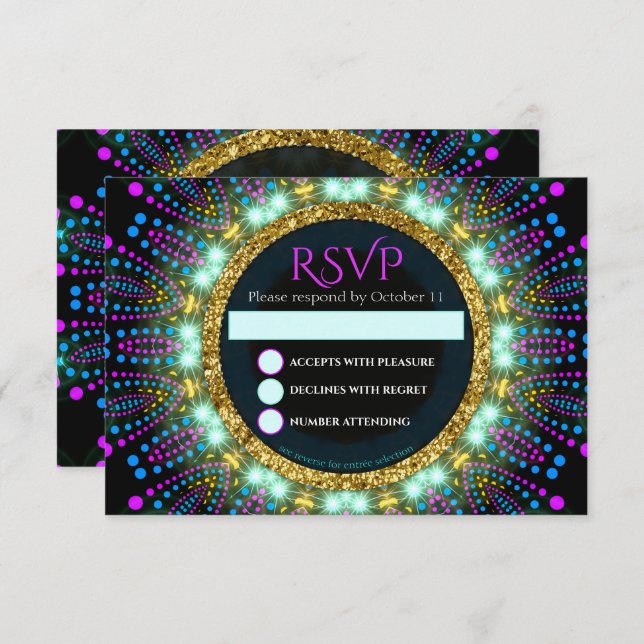 Carte RSVP Bat mitzvah super Lumière Noire (Devant / Derrière)