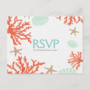 Carte RSVP Beach Corail Sea Shell & Starfish