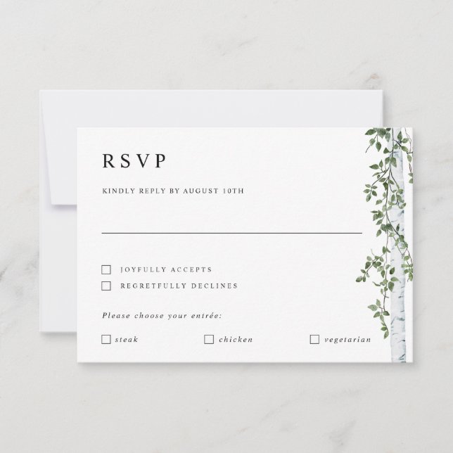 Carte RSVP Birch Tree avec Mariage de préférence d (Devant)
