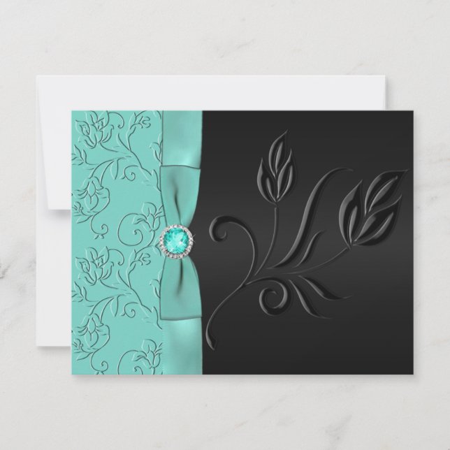 Carte RSVP Black et Aqua FAUX ruban et bijoux (Devant)