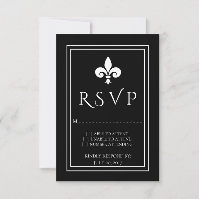 Carte RSVP Black Fleur de Lis Wedding (Devant)