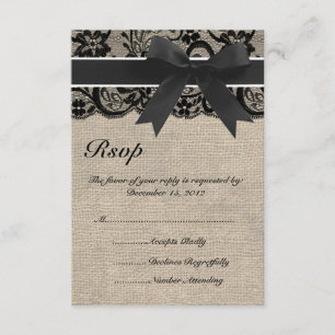 Carte RSVP Black Lace et Burlap Wedding