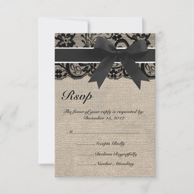Carte RSVP Black Lace et Burlap Wedding (Devant)