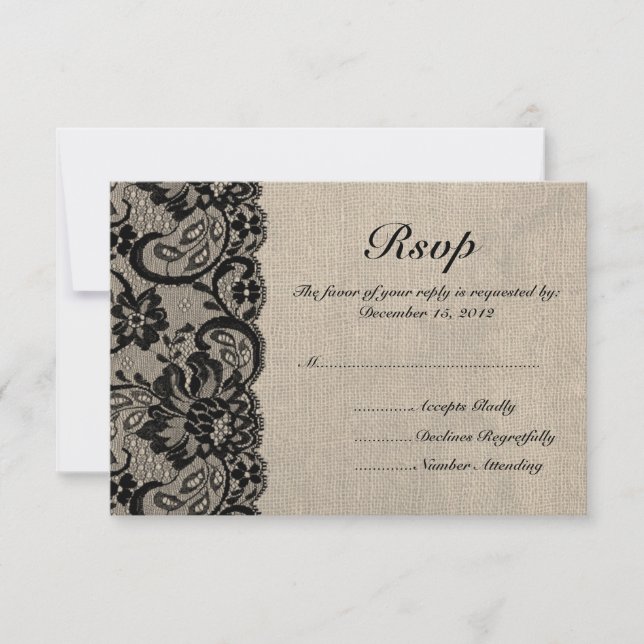 Carte RSVP Black Lace et Burlap Wedding (Devant)