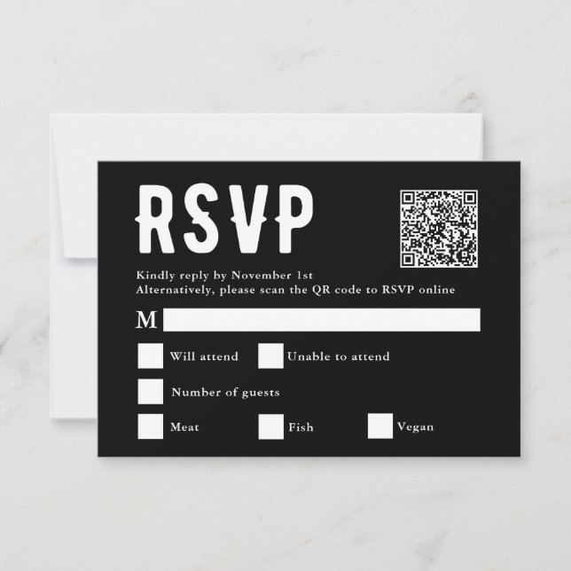 Carte RSVP Black Meice Choice Mariage Scan Qr Code (Devant)