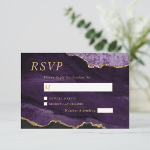 Carte RSVP Black & Purple Gold Wedding