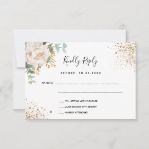 Carte RSVP blanc floral blanc bleu eucalyptus bapt