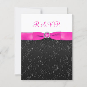 Carte RSVP blanche, noire RIBBON, rose chaud