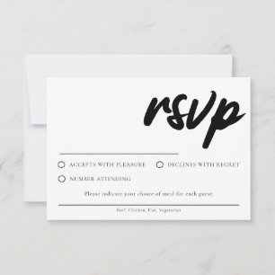 Carte RSVP blanche simple avec choix de repas