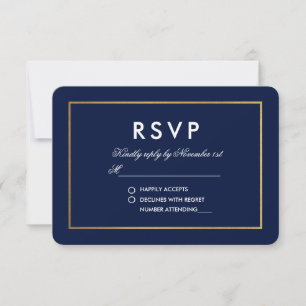 Carte RSVP bleu blanc et or