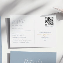 Carte RSVP bleu Dusty avec Mariage de code QR