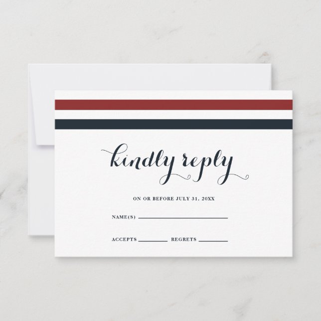 Carte RSVP bleu et blanc Mariage côtier (Devant)