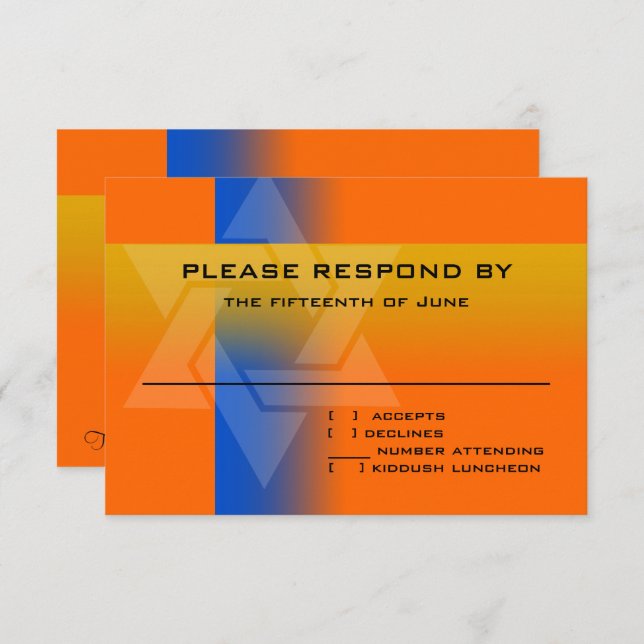 Carte RSVP bleu et jaune sur n'importe quelle coul (Devant / Derrière)