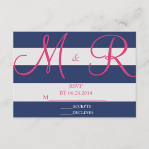 Carte RSVP bleu et rose marine