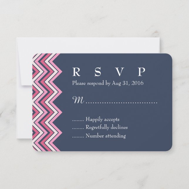 Carte RSVP bleu et rose marine pour Mariage (Devant)