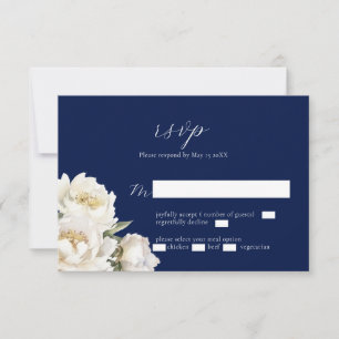 Carte RSVP bleu Mariage White Peony