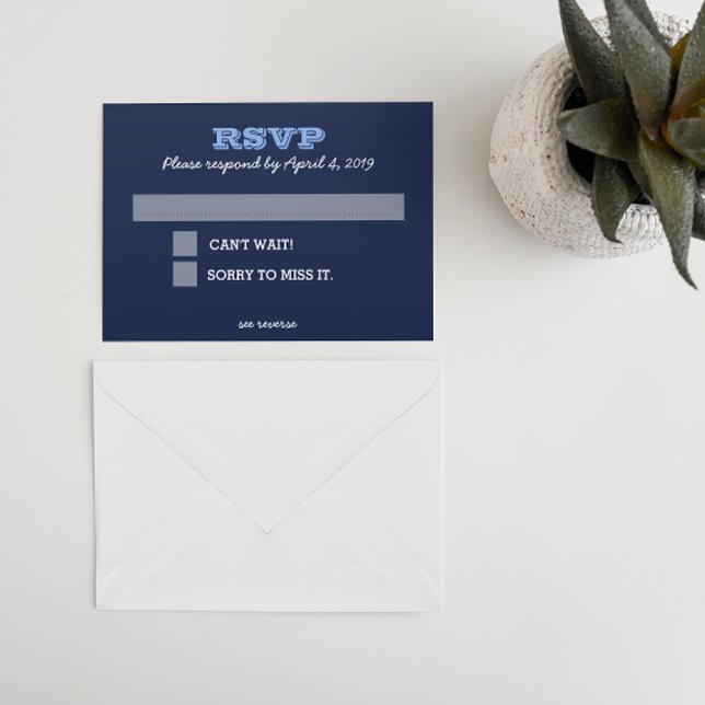 Carte RSVP bleu marine avec lignes de message d'in (Créateur téléchargé)