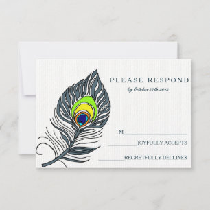 Carte RSVP bleu Peacock Feather