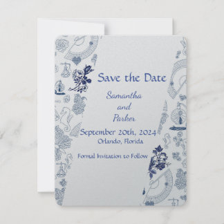 Carte RSVP bleu Vintage Romance