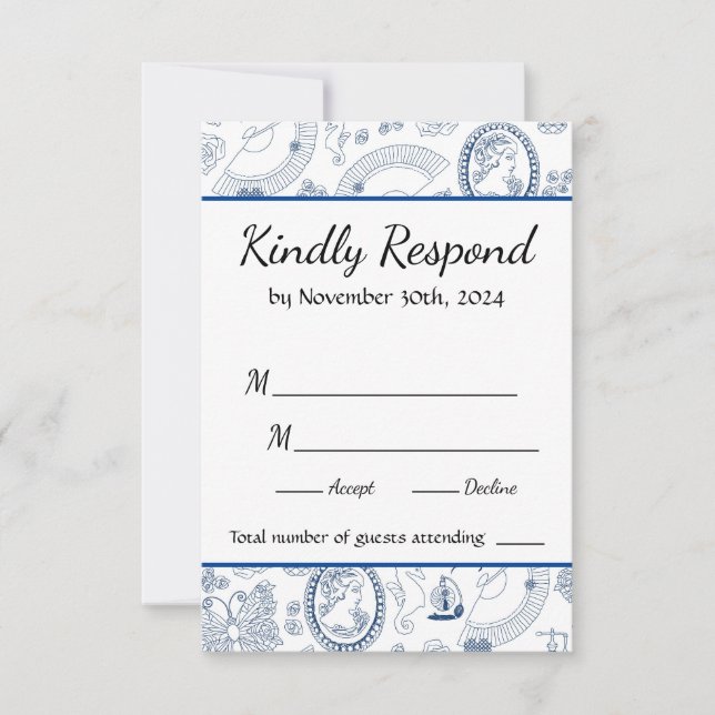 Carte RSVP bleu Vintage Romance (Devant)
