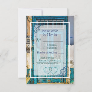 Carte RSVP Blue Antique Door Wedding