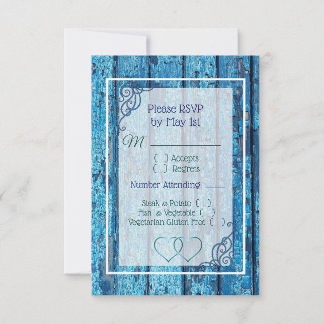 Carte RSVP Blue Antique Wood Wedding (Devant)