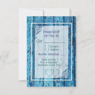 Carte RSVP Blue Antique Wood Wedding