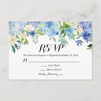 Carte RSVP Blue Green Hydrangea Flower Wedding