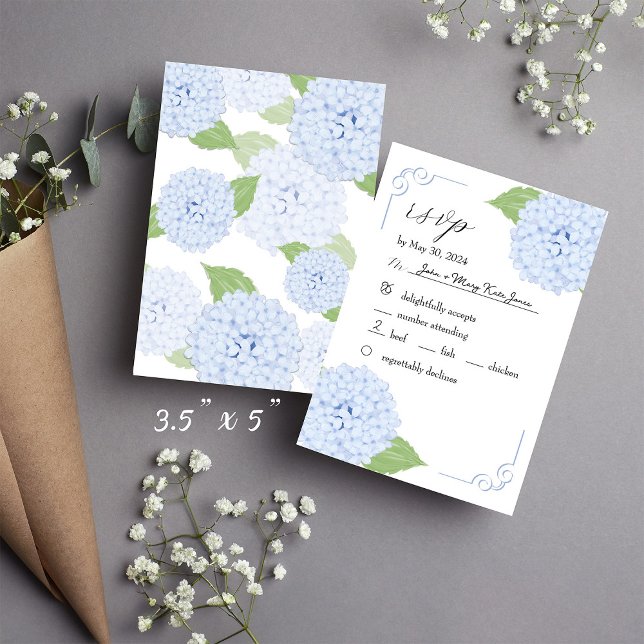 Carte RSVP Blue Hydrangea Watercolor Wedding (Créateur téléchargé)