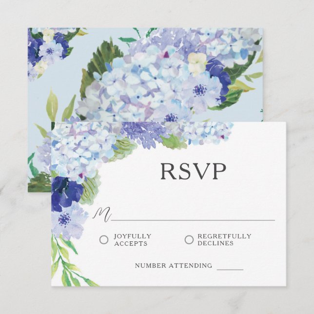 Carte RSVP Blue Hydrangea Wedding (Devant / Derrière)