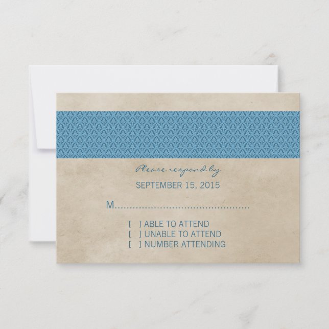 Carte RSVP Blue Rustic Damask (Devant)