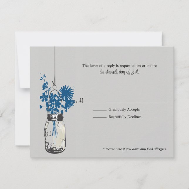 Carte RSVP Blue Wild Flowers & Mason Jar (Devant)