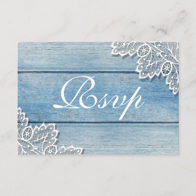 Carte Rsvp Blue Wood Grain et dentelle (Devant)