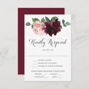 Carte RSVP Blush Burgundy Wedding