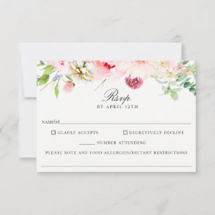 Carte RSVP Blush Floral Mariage Food Allergy
