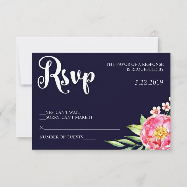 Carte RSVP Blush Navy (Devant)