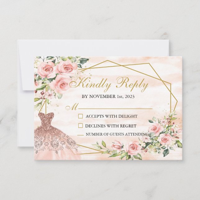 Carte RSVP Blush Pink Quinceañera (Devant)