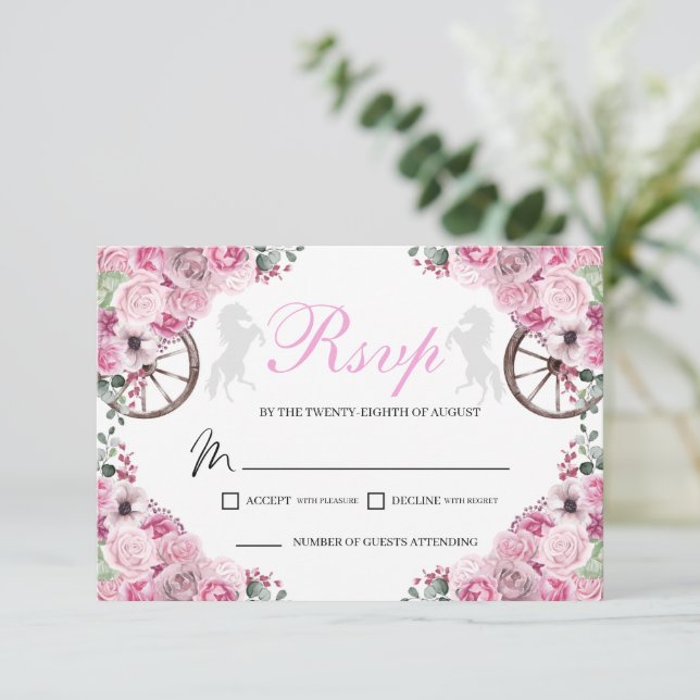 Carte RSVP Blush Pink Quinceanera Ouest (Debout devant)