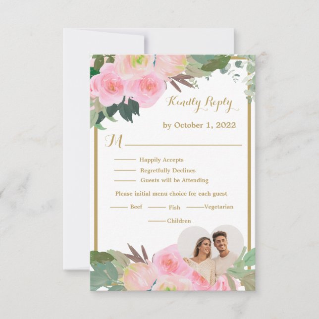 Carte RSVP Blush Pink Romantic Floral Wedding (Devant)