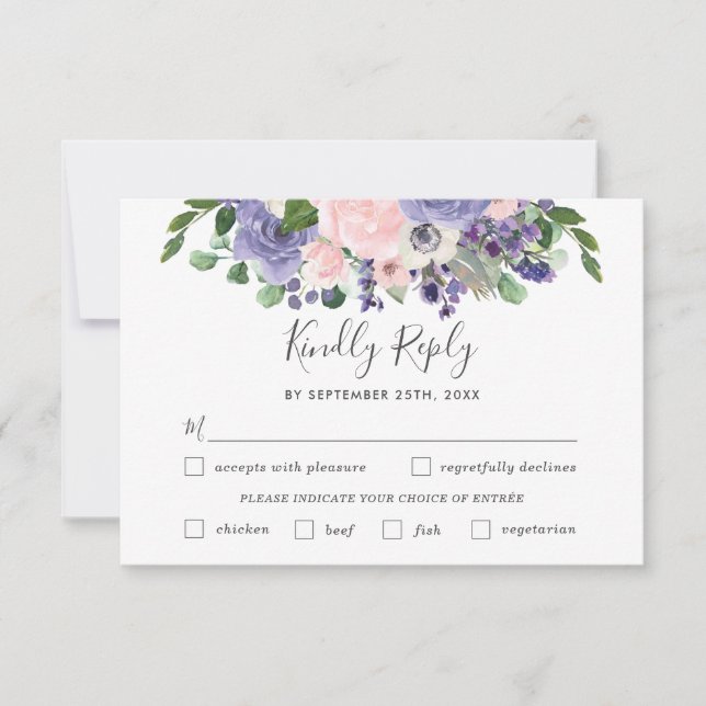 Carte RSVP Blush Purple Florple Mariage (Devant)