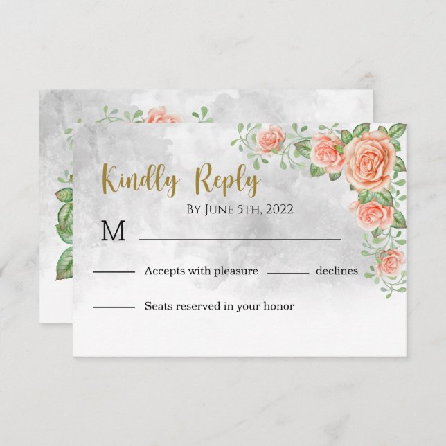 Carte RSVP Blush Rose Floral Wedding (Devant / Derrière)