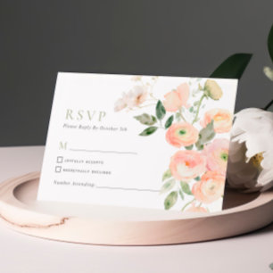 Carte RSVP Blush & Sage Green Flowers Wedding