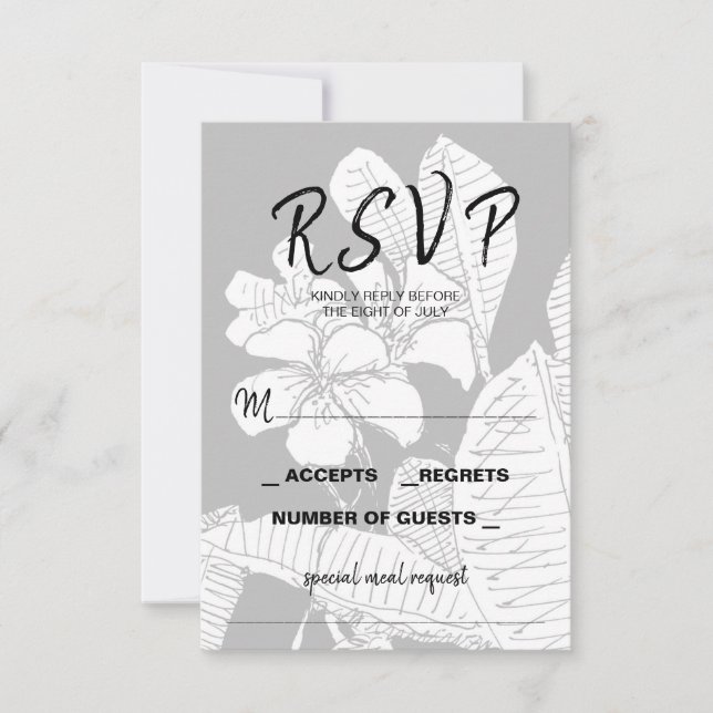 Carte RSVP Bohème Floral Blanc Noir (Devant)