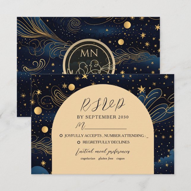 Carte RSVP Boho Celestial Night Wedding (Devant / Derrière)