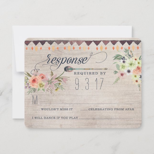 Carte RSVP Boho Chic Floral Wedding (Devant)