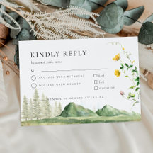 Carte RSVP Boho Fleur sauvage Forest Mountain Wedd
