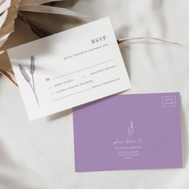 Carte RSVP Boho Lavender Floral Minimaliste Mariag (RSVP Card Front/Back)