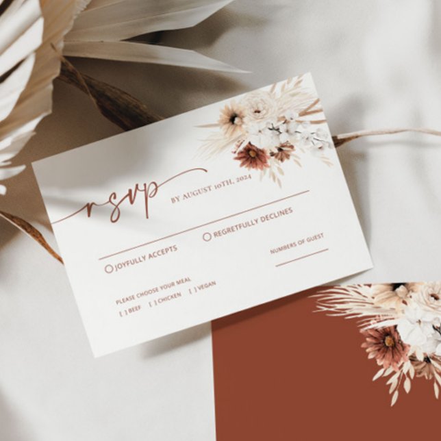 Carte RSVP Boho Pampas Mariage Grass (Créateur téléchargé)