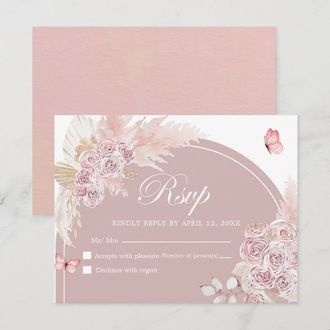 Carte Rsvp Boho Rose Dusty Arch Quinceanera (Devant / Derrière)