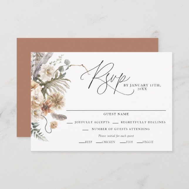 Carte RSVP Boho Rustic Pampas Mariage Grass (Devant / Derrière)
